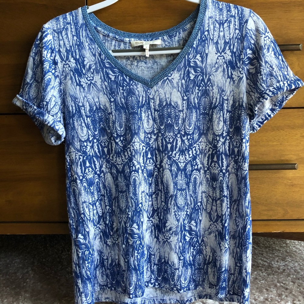 MAJE designer batik v-neck t-shirt size 1 (Small)